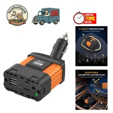 Versatile 150W Car Power Inverter with 11 Safety Protections  Two USB Ports