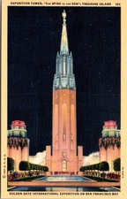 Postcard Golden Gate Exposition Tower Spire to the Sun Treasure Island 1937