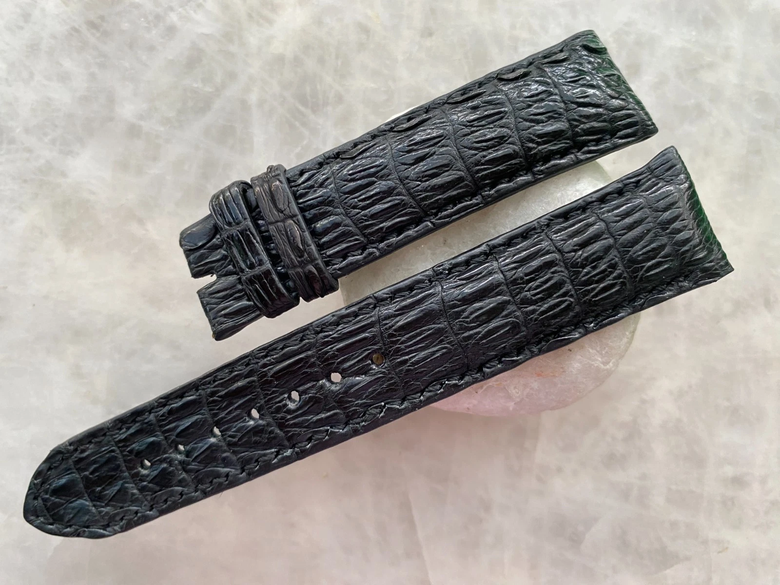 20mm/18mm Black Alligator Crocodile Print Leather Watch Strap Band