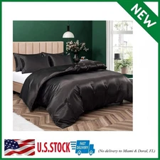 5 Pieces Satin Duvet Cover King Size Set, Luxury Silky Like Black