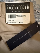 Perry Ellis Portfolio Men  s NWT Khaki Pleated Dress Pants Size 36 X 30 New Tags