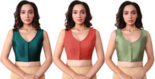 Women Sleeveless Cotton Silk Blouse Indian Bollywood Ethnic V Neck Choli Dress