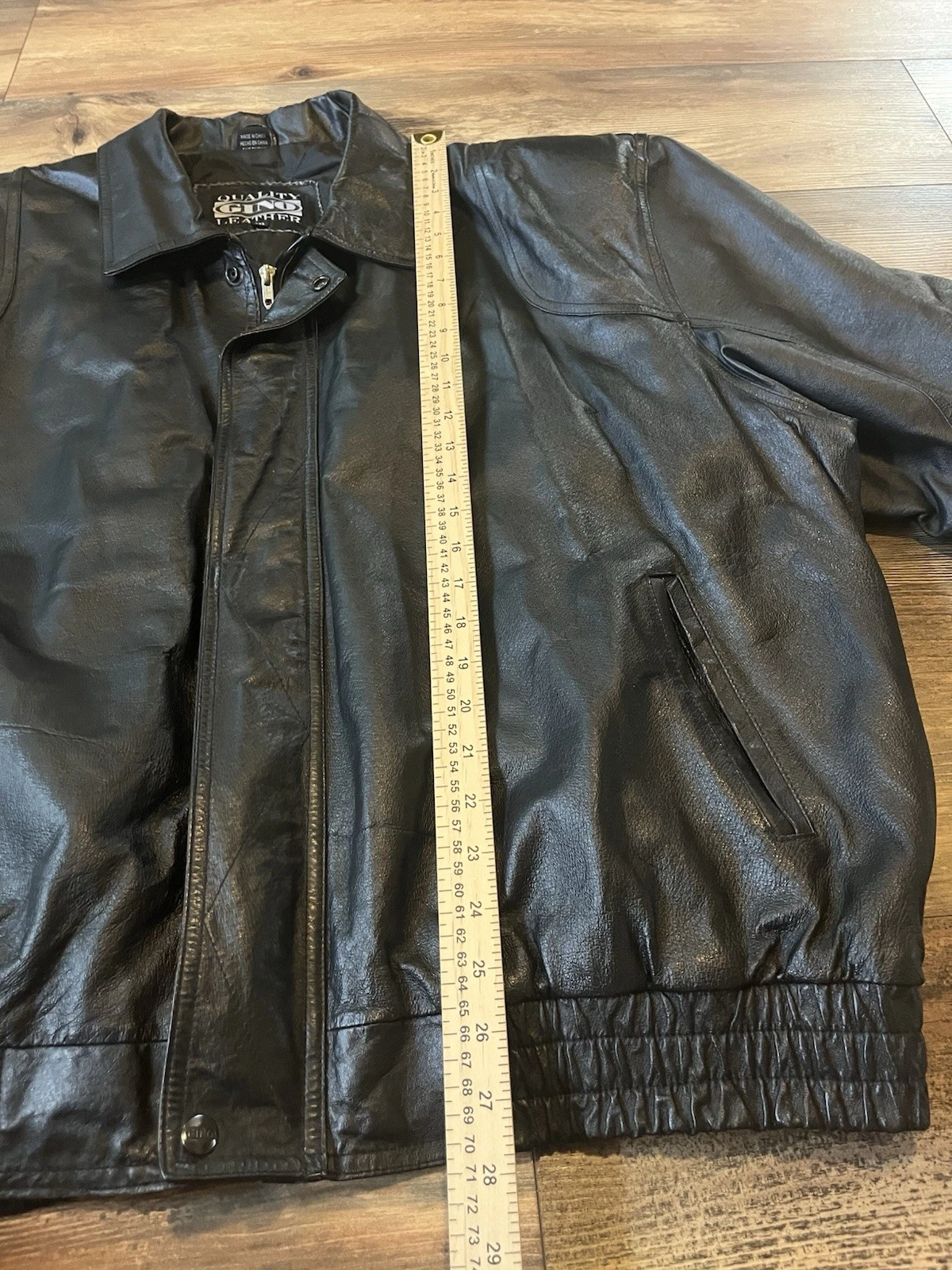 Vintage Quality Gino Leather Jacket Black Bomber Collared Coat 3XL Excellent - product detail image 6
