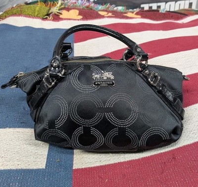 Coach Madison Dotted Op Art Sophia Satchel  Shoulder Bag Purse Large. Black.