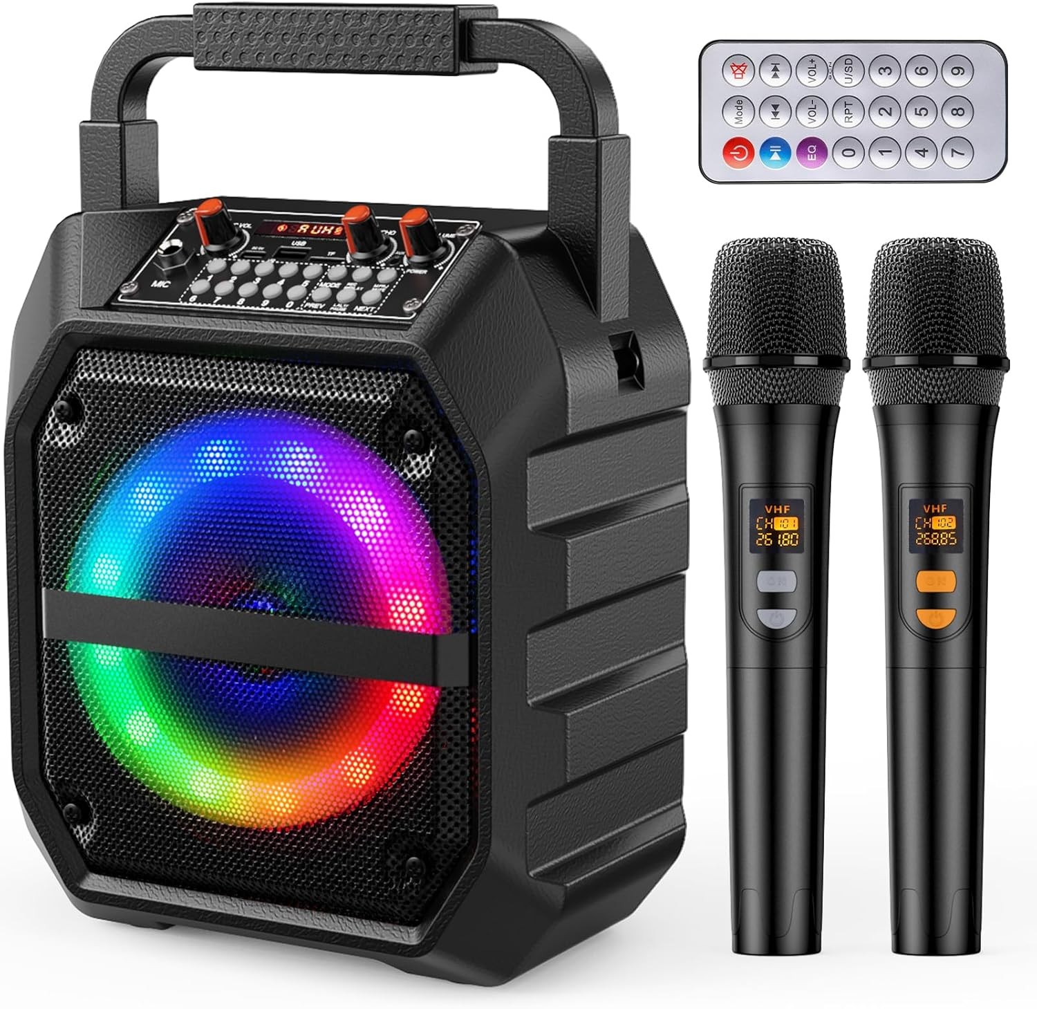 Karaoke Machine with Two Wireless Microphones,Portable Bluetooth Speaker with L
