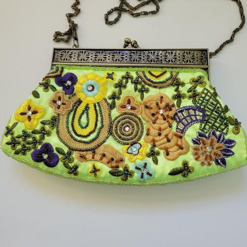 Vintage Beaded Purse Green With Chain - Picture 2 of 12