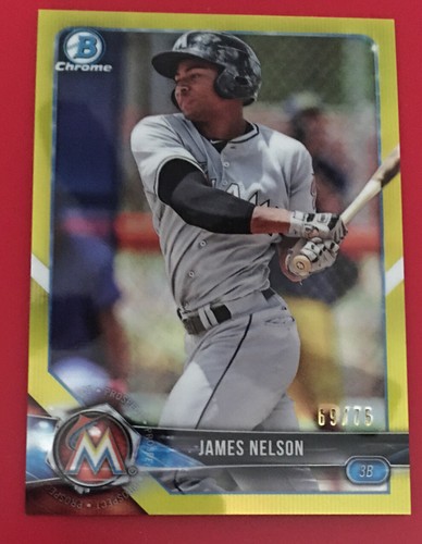 2018 BOWMAN CHROME YELLOW BCP33 JAMES NELSON RC /75 MARLINS - 第 1/2 張圖片
