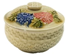 K A Covered Rice Bowl Basket Weave Chrysanthemum Japanese Chinese Asian