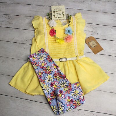 Forever Me Girl's Tunic Top Leggings Set Size 2T Yellow Floral