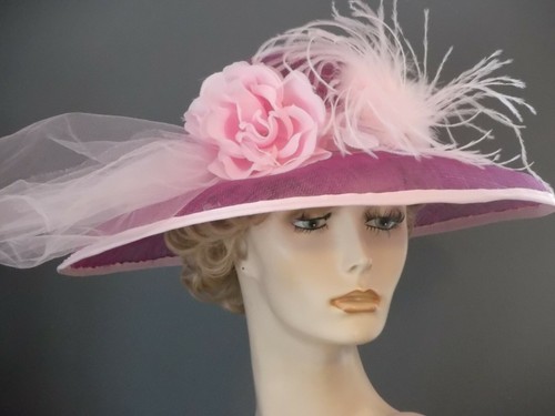 Sombrero Kentucky Derby hecho a mano, sombrero de boda de iglesia, sombrero de ala ancha sinamay, formal - Imagen 2 de 6