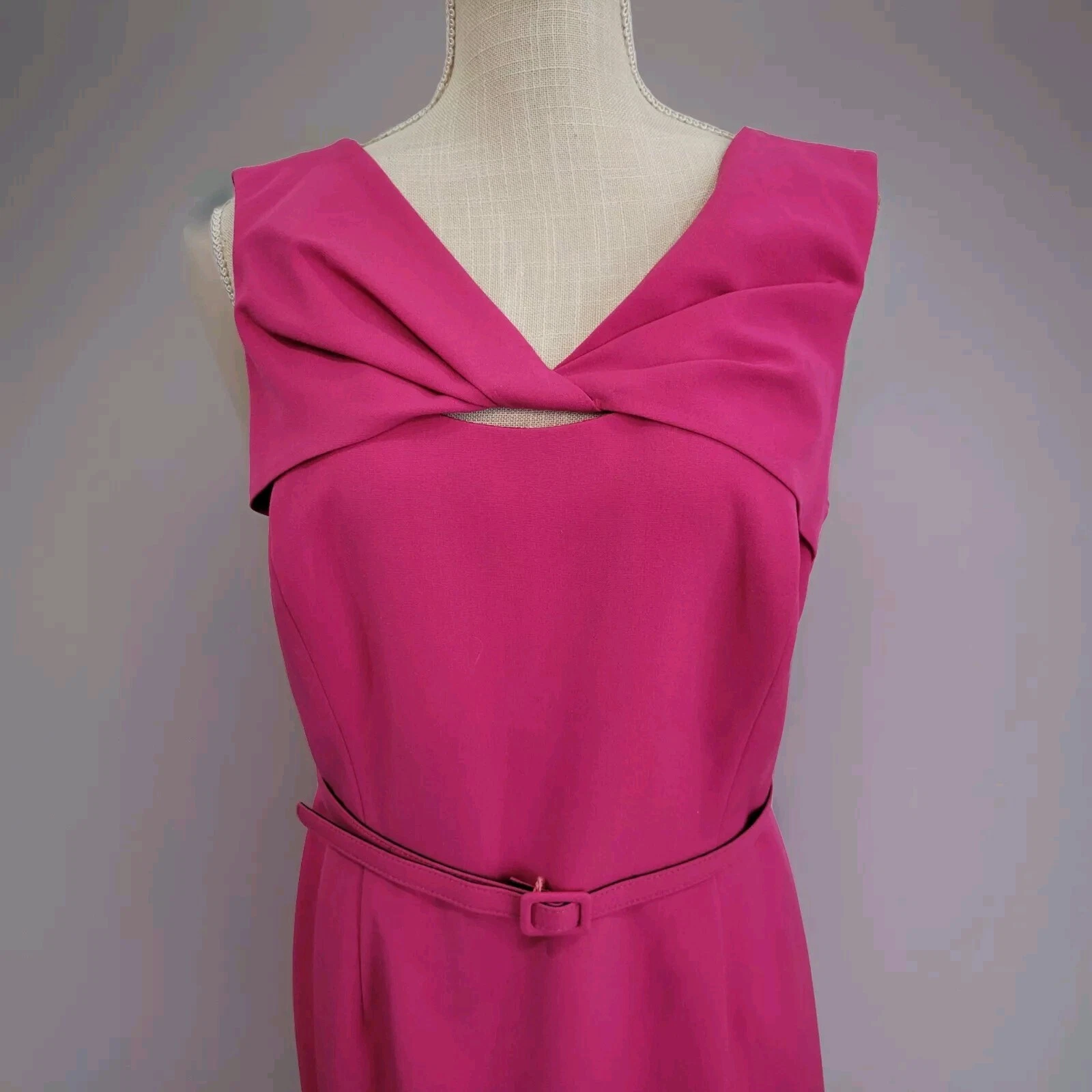 VALENTINO Abito rosa con cintura Jones New York taglia 12 unico scollo a torsione tubino lunghezza ginocchio