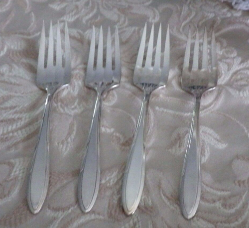 SET 4 NOBILITY PLATE SALAD FORKS 1937 REVERIE PATTERN ART DECO LOVELY MINT SHAPE - Photo 1/3