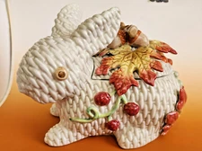 FITZ & FLOYD AUTUMN SPLENDOR 7 3/4" RABBIT CANDY JAR w/ LID AUTUMN SP EXCELLENT