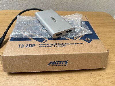 Akitio T3-2DP Thunderbolt 3 to Dual DisplayPort Adapter 4K monnitor USB-C cable 