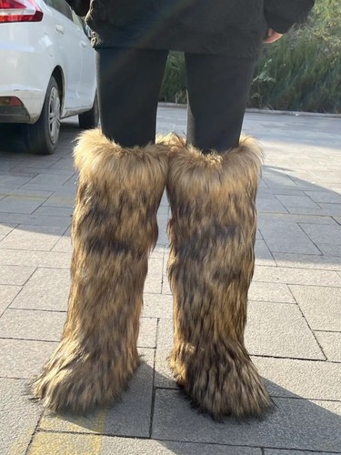 Women Fluffy Faux Fur Snow Boot Thick Flat Solid Soles Over Knee High Boots Warm - Picture 1 of 40