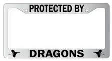 Protected By Dragons Chrome License Plate Frame Auto
