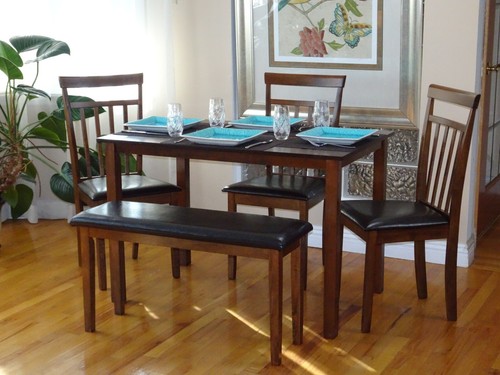 Rectangular Wooden Dining Kitchen Table, Traditional Modern Design, Medium Brown - Picture 7 of 9