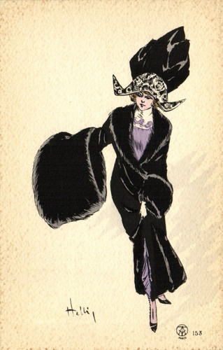 Carte Postale Vintage Glamour Lady - Signée Par L'artiste Helli - Originale