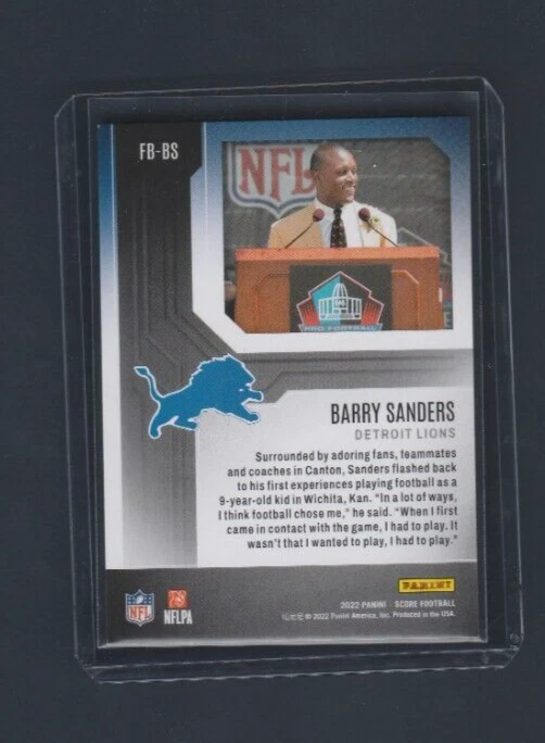 2022 Panini Score Football First Ballot HOF # FB-BS Barry Sanders - Image 2 of 2