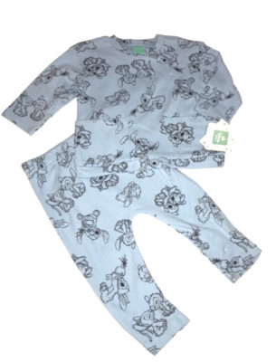 STITCH NEW 24M 2PC BLU RIBBED COT LNG SLV TOP & PANTS SET STITCH & ANGEL DISNEY