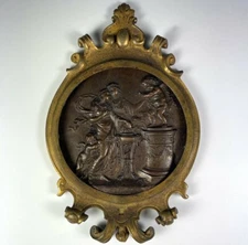 Rare Antique Bas Relief Sculpture Roundel Plaque in Heavy Bronze Frame, CLODION 