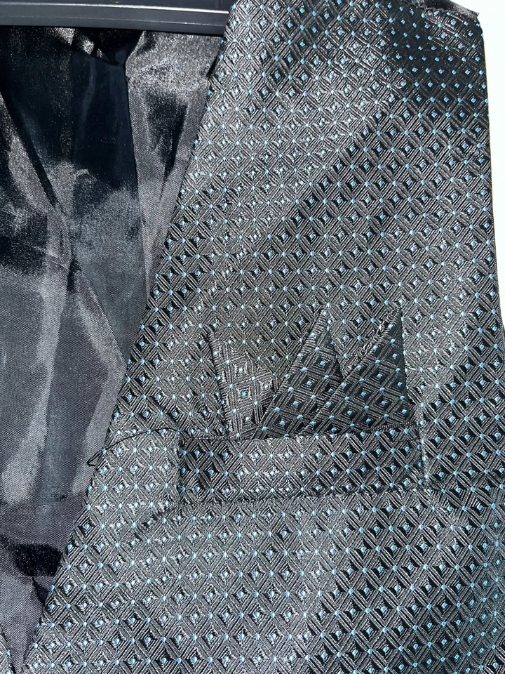 Boy's Black Blue Dots Formal Dress Tuxedo Vest  Wedding Prom Size 16 - Image 2 of 4