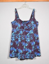 Swimsuits for All 19225 Black Blue Floral One Piece Swim Dress Bathing Suit 16W