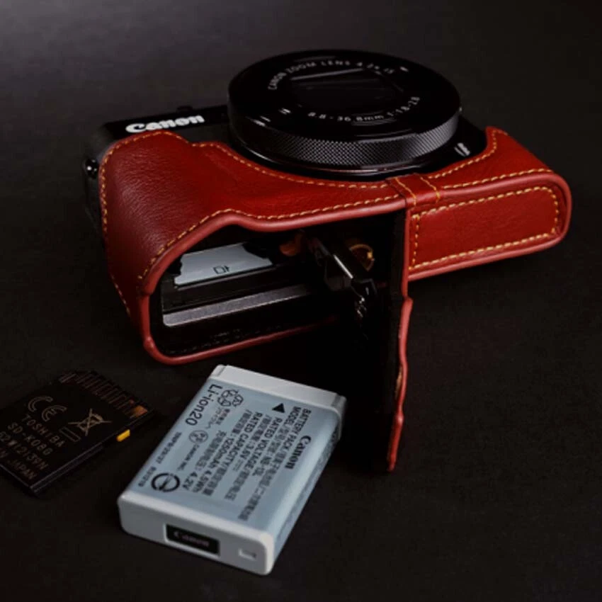 Funda de cuero hecha a mano para cámara media bolsa para Canon G7X Mark II (G7X2)/G7X3 Foto 2 de 4