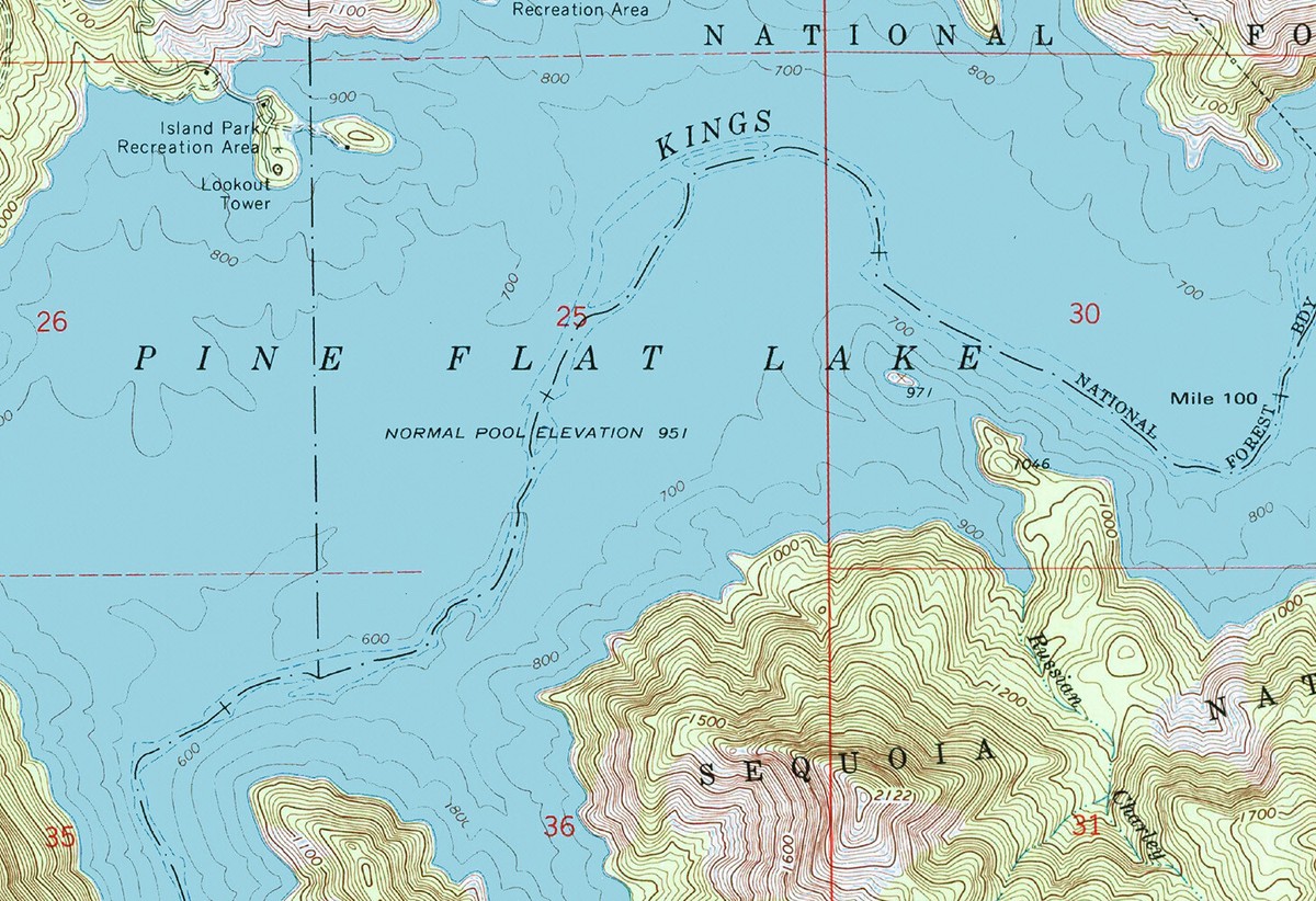 1987 Map of Pine Flat Lake California | eBay