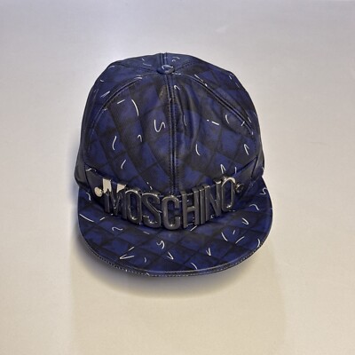 Moschino Shadow Leather Baseball Cap Size M Blue