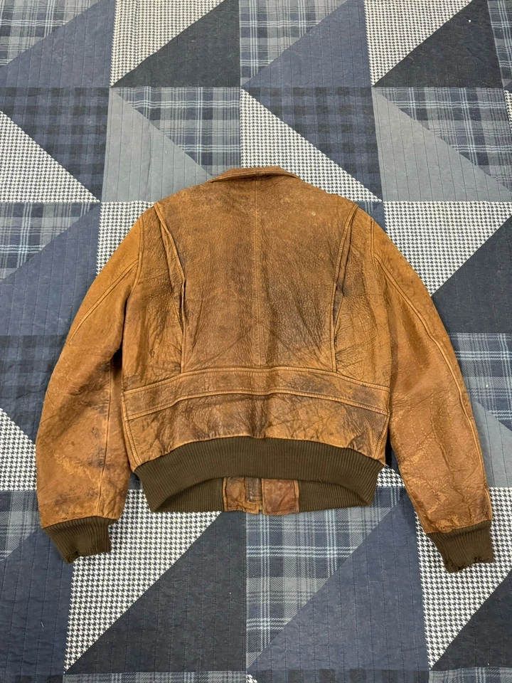 Винтажная мужская копия 70-х годов из выцветшей кожи пилота бомбардировщика ВВС 50-х годов L - Изображение 2 из 4