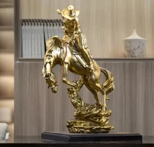 NEW 12" Golden Rodeo Cowboy Rides A Wild Horse. Resin Figurine Statue 12x10x5