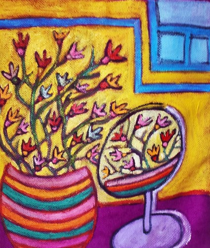 Art Tote Bag “Bouquet Looking in the Mirror” – Hand-Painted by Tanya Turanova - Afbeelding 4 van 8