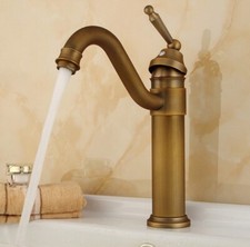 Antique Brass Swivel Spout Bathroom Basin Faucet Vessel Sink Mixer Tap