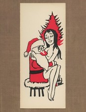 Unused Vintage Border Line ADULT CHRISTMAS Card, Funny Hell Kids Santa Sexy Lady