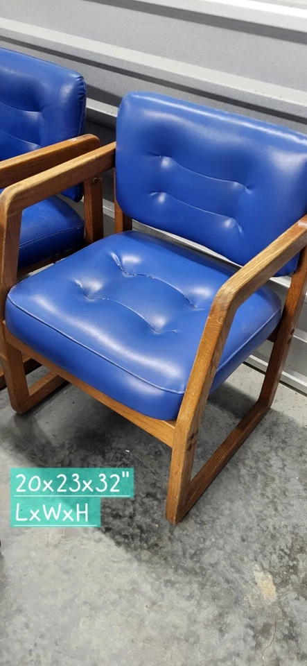 1970s Unicor Oak Square Chair Royal Blue Leather. Priced PER Chair - Image 3 of 4