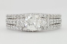 Round Diamond Three-Stone Engagement Wedding Ring Set 1.38 ct 14K W Gold Rtl 6K