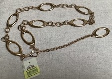 Fossil Women's Chain Belt Gold One Size Oval Circle Metal Links Casual Dress