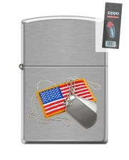 Zippo 200 dog tags and american flag Lighter + FLINT PACK