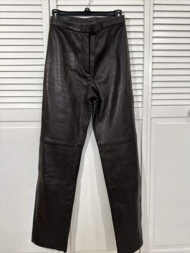 Siena Studio Soft Brown Leather High Waist Raw Hem Biker Pants Waist Size 6