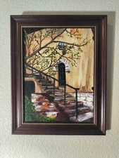 Oil Painting Of Staircase On French Village Unk Artist 