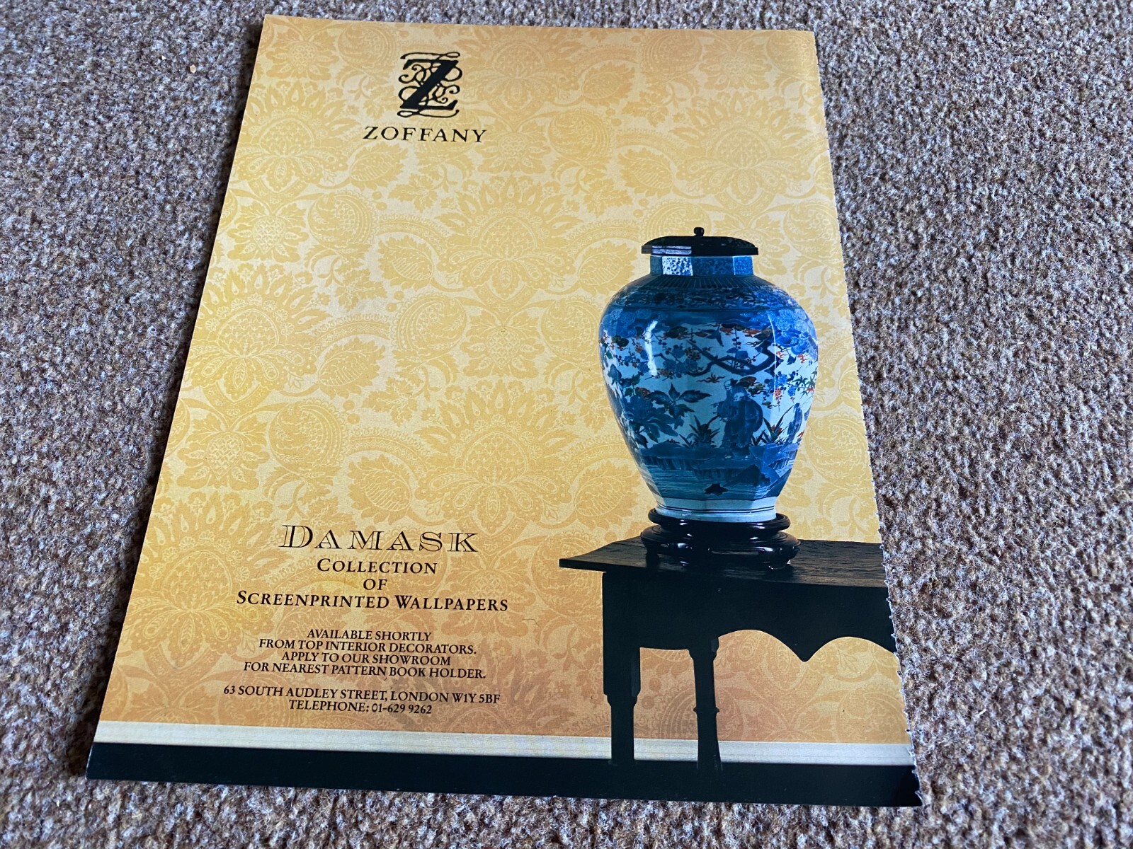 INT8 ADVERT 11X9 ZOFFANY DAMASK COLLECTION OF SCREENPRINTED WALLPAPERS