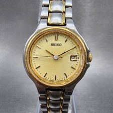 Seiko Watch Women 26mm Champagne Dial Two Tone Date 7n82-0419 New Battery