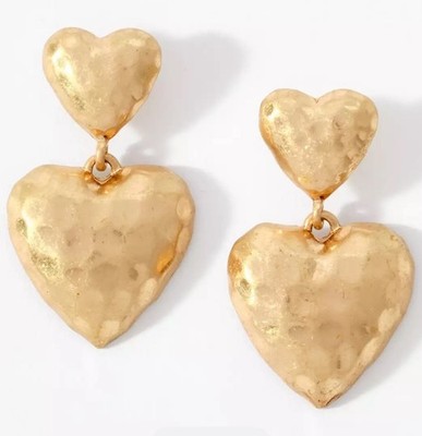 NEUWERTIG SAMT Doppel Herz Ohrhänger goldfarben NEU UVP 25£