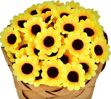 150PCS Artificial Sunflowers, Mini Fabric Flower Heads, Mini Fake Daisy Flowers,