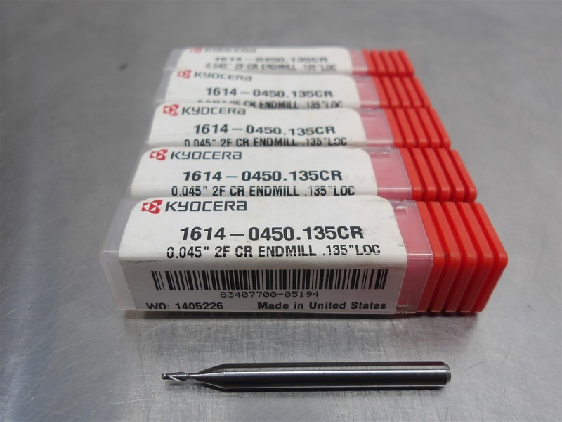 5 NEW! Kyocera 0.045" Carbide Endmill 2 Flute 1614-0450.135CR