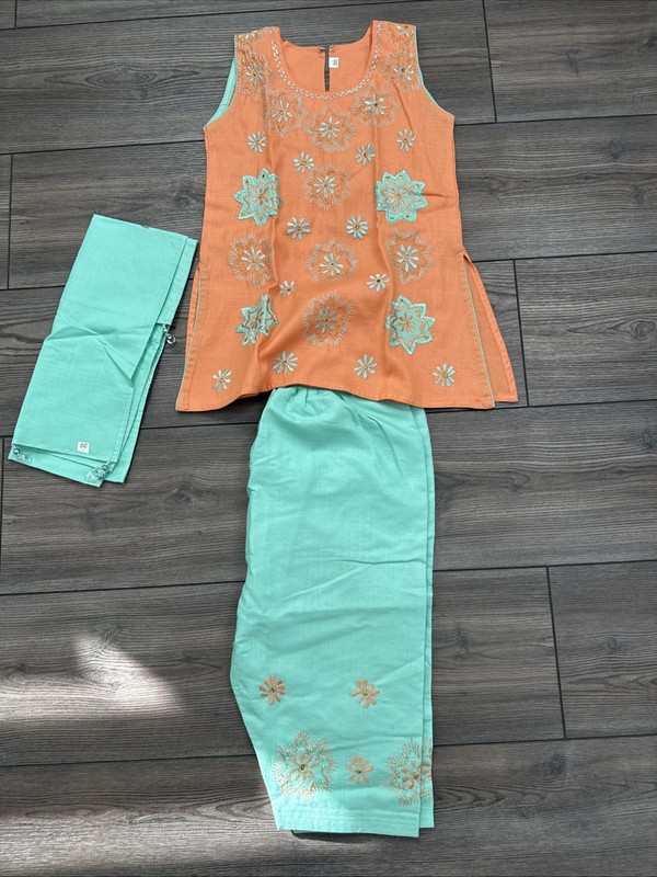 Girls Orange And Green Salwar Kameez - Unbranded - Size 20