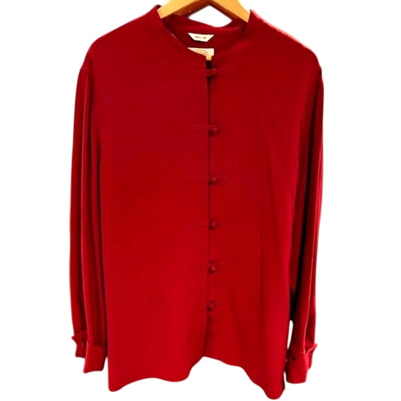 TALBOTS Deep Ruby Red Frog Button Mandarin Collar… - image 1