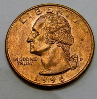1996 D Washington Quarter Missing Clad Layer / Improperly Annealed Error UNC