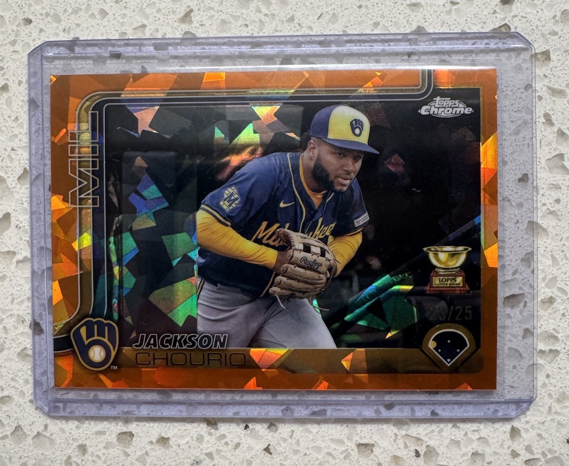 2025 Topps Chrome Sapphire Jackson Chourio Image Variation Orange #23/25 Brewers